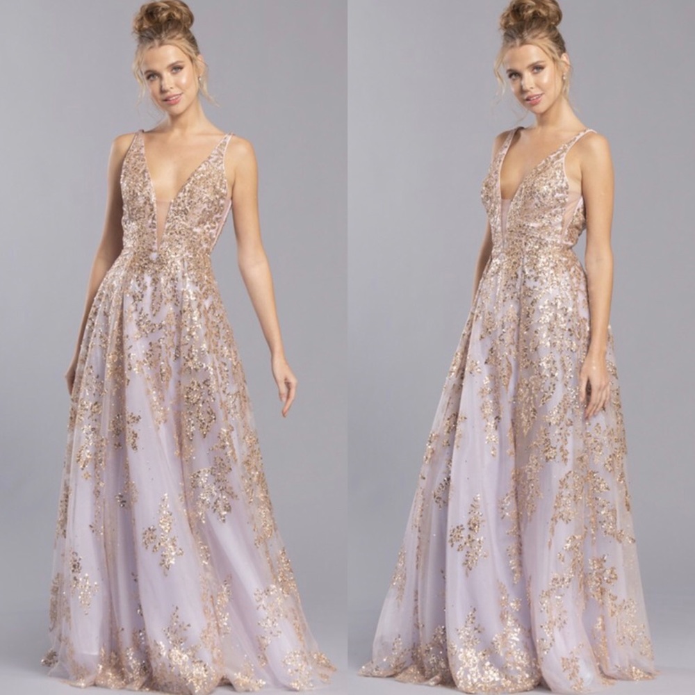 Rose Gold Sequin Evening Gown. Prom Dress.